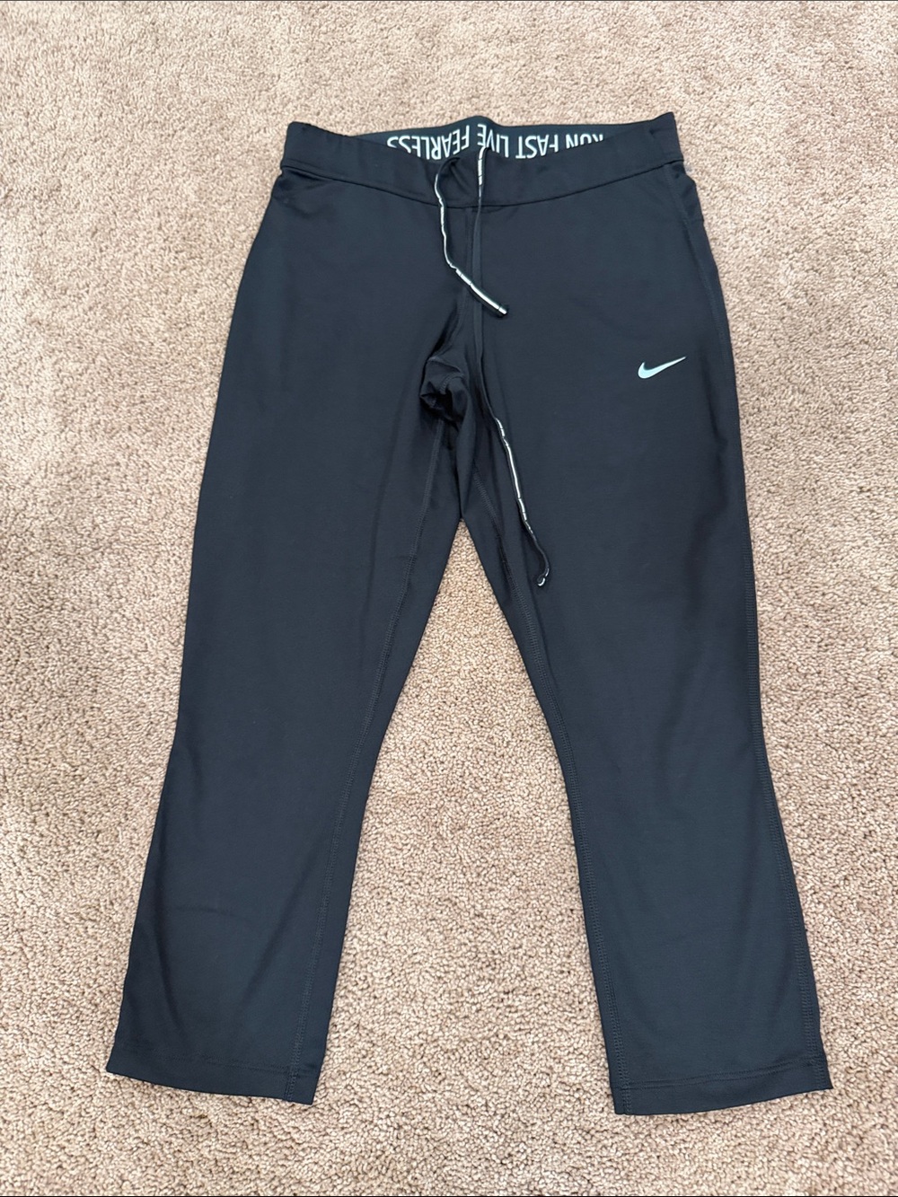 Nike Black Cropped Workout Pants with Teal Swoosh